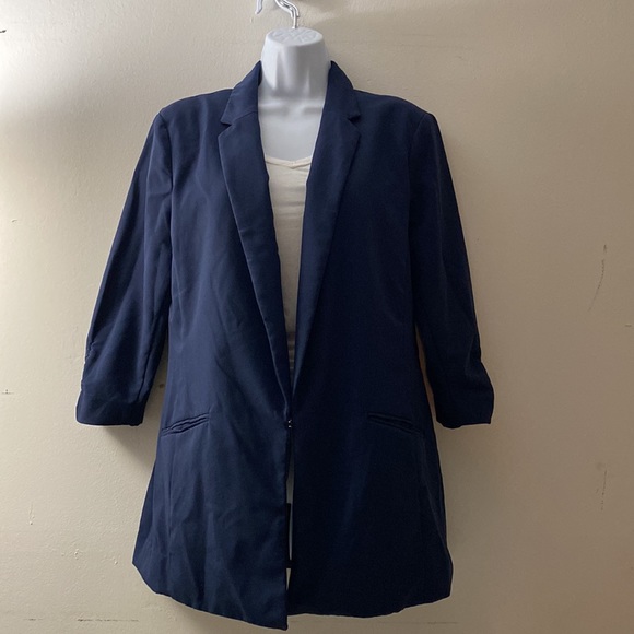 INC Women’s 3/4 Sleeve Menswear Blazer Navy Blue - Picture 3 of 16
